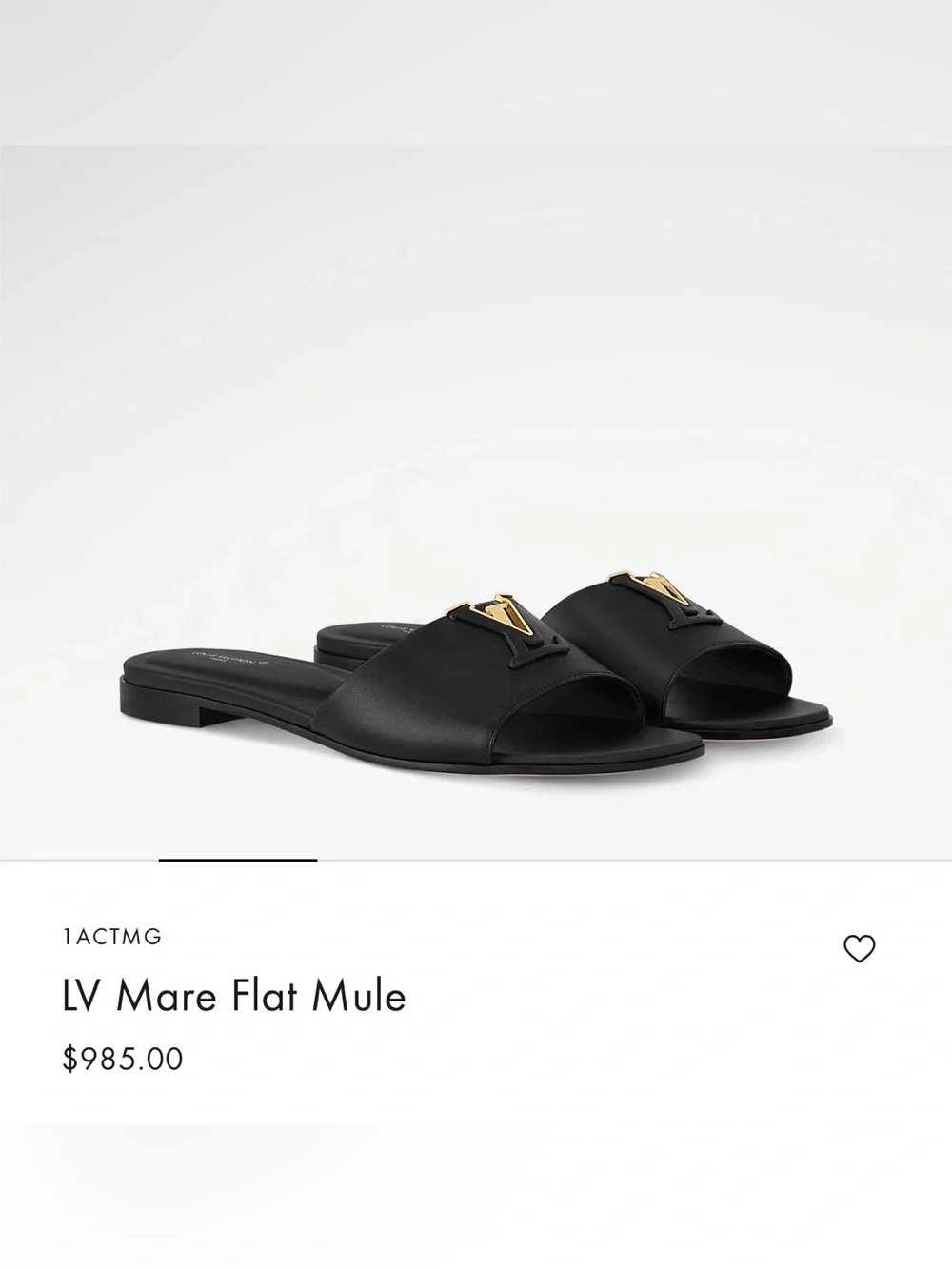 Louis Vuitton Black Open-Toe Slide Mules with Gold LV Hardware